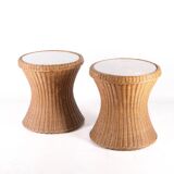 Pair of rattan side tables