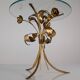Mid-century side table in gilded metal with roses and glass top, 1970s