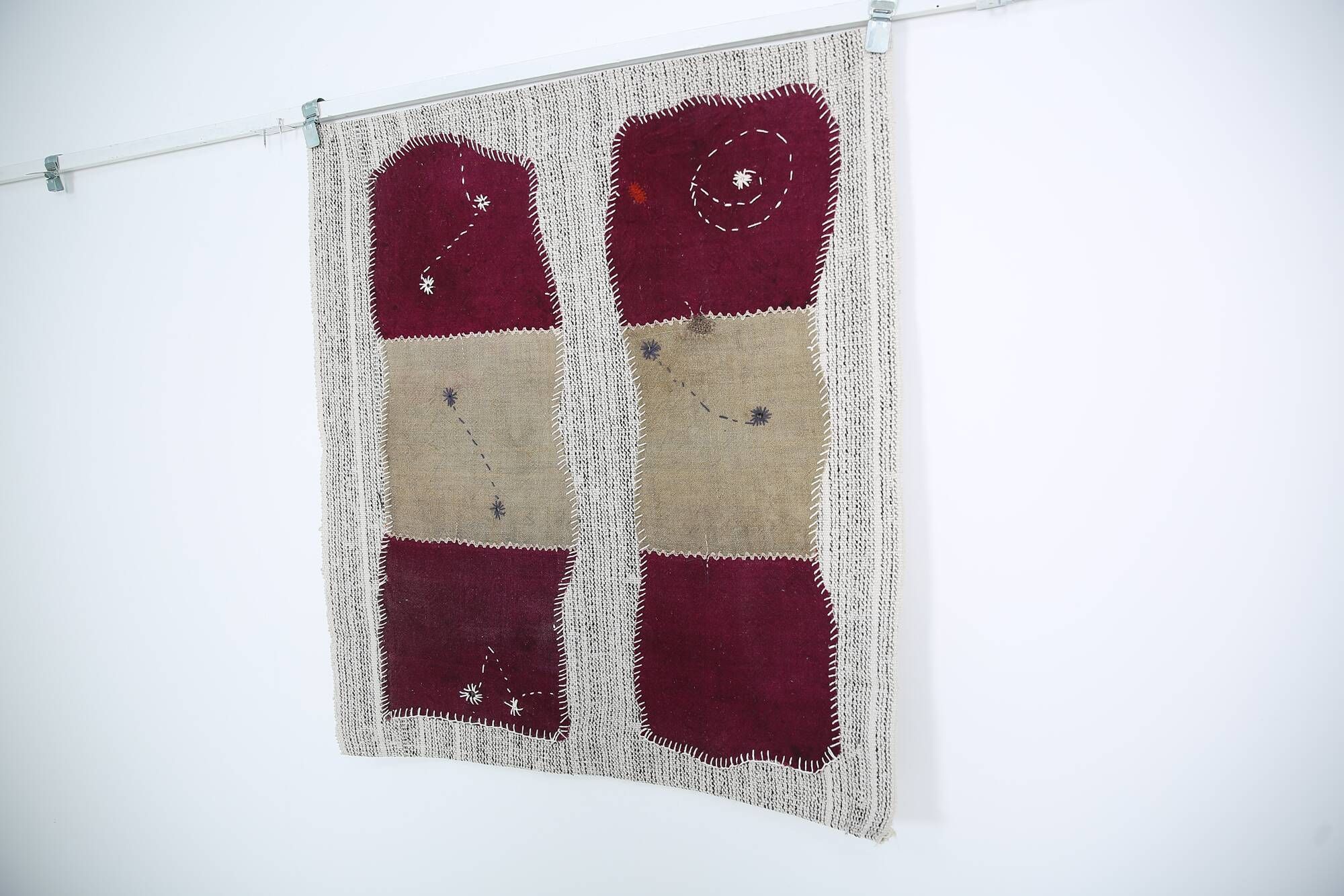 Wine Color Vintage Textile Wall Hanging, Handwoven Tapestry, 106x116 Cm