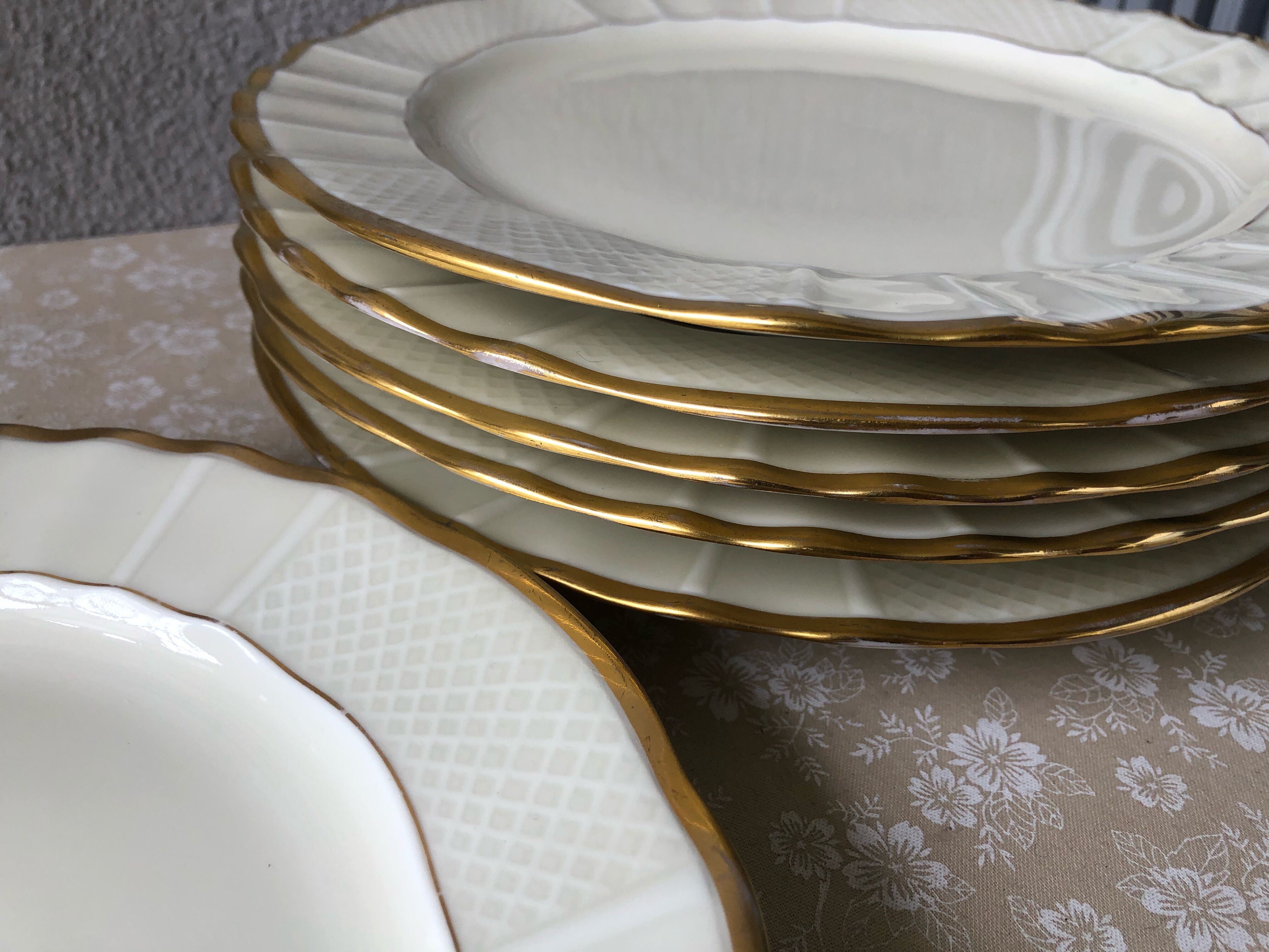 Set of six plates Limoges B-C ivory and gold art deco