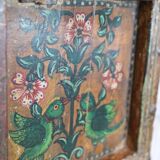 Indian door hand painted with bird and floral patterns, 2 leaves, fixing with 2 rings
