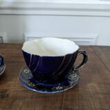Set of two large Lunéville cups and saucers