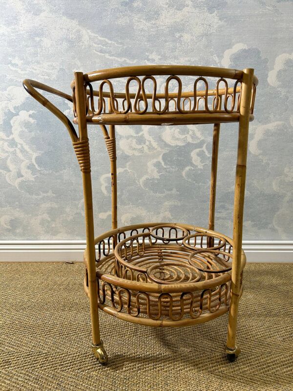 Desserte ronde en bambou dans le style de Franco Albini, années 60
