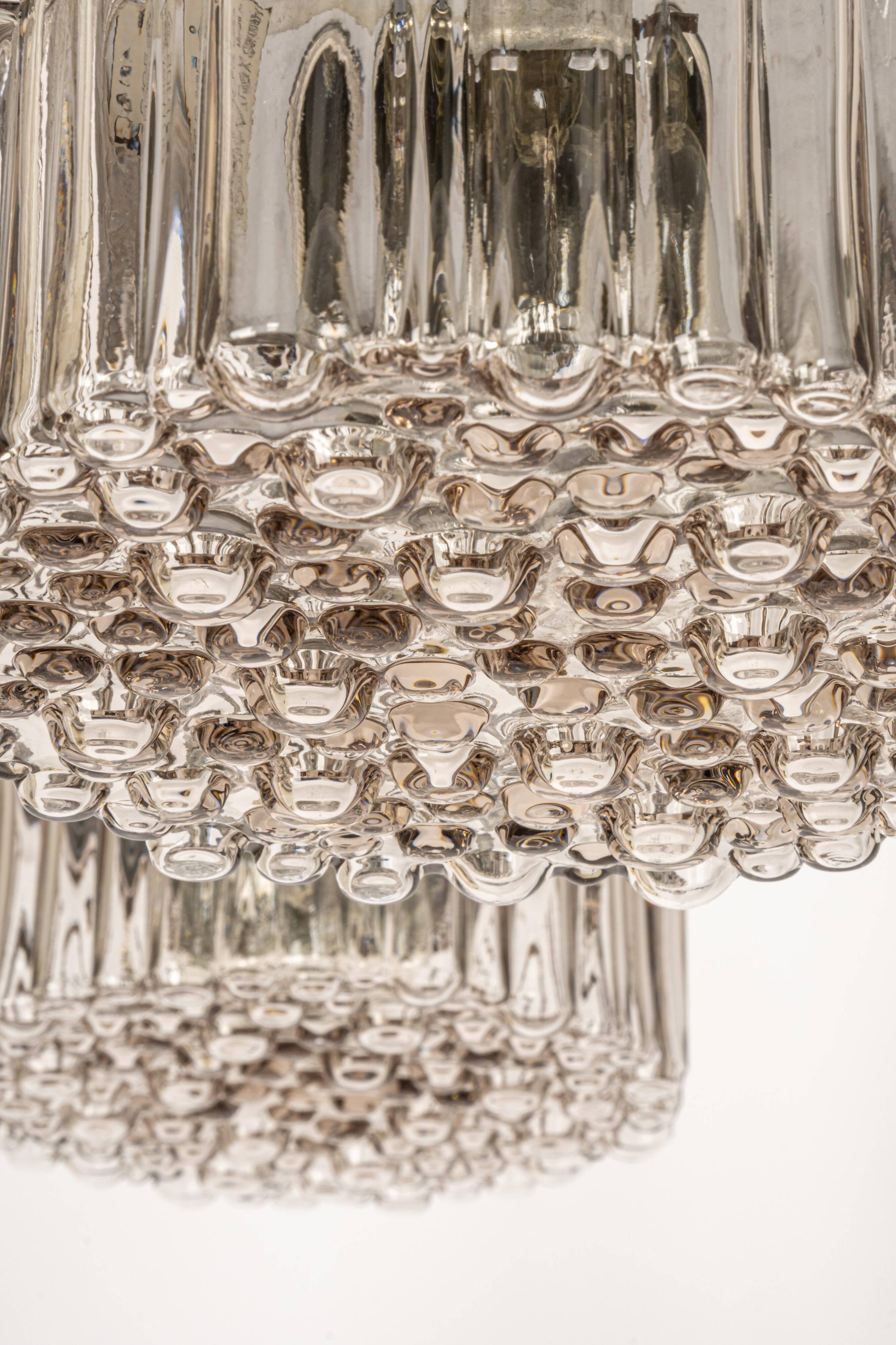 Large glass cascade chandelier designed for Staff Leuchten, Germany, 1970s.