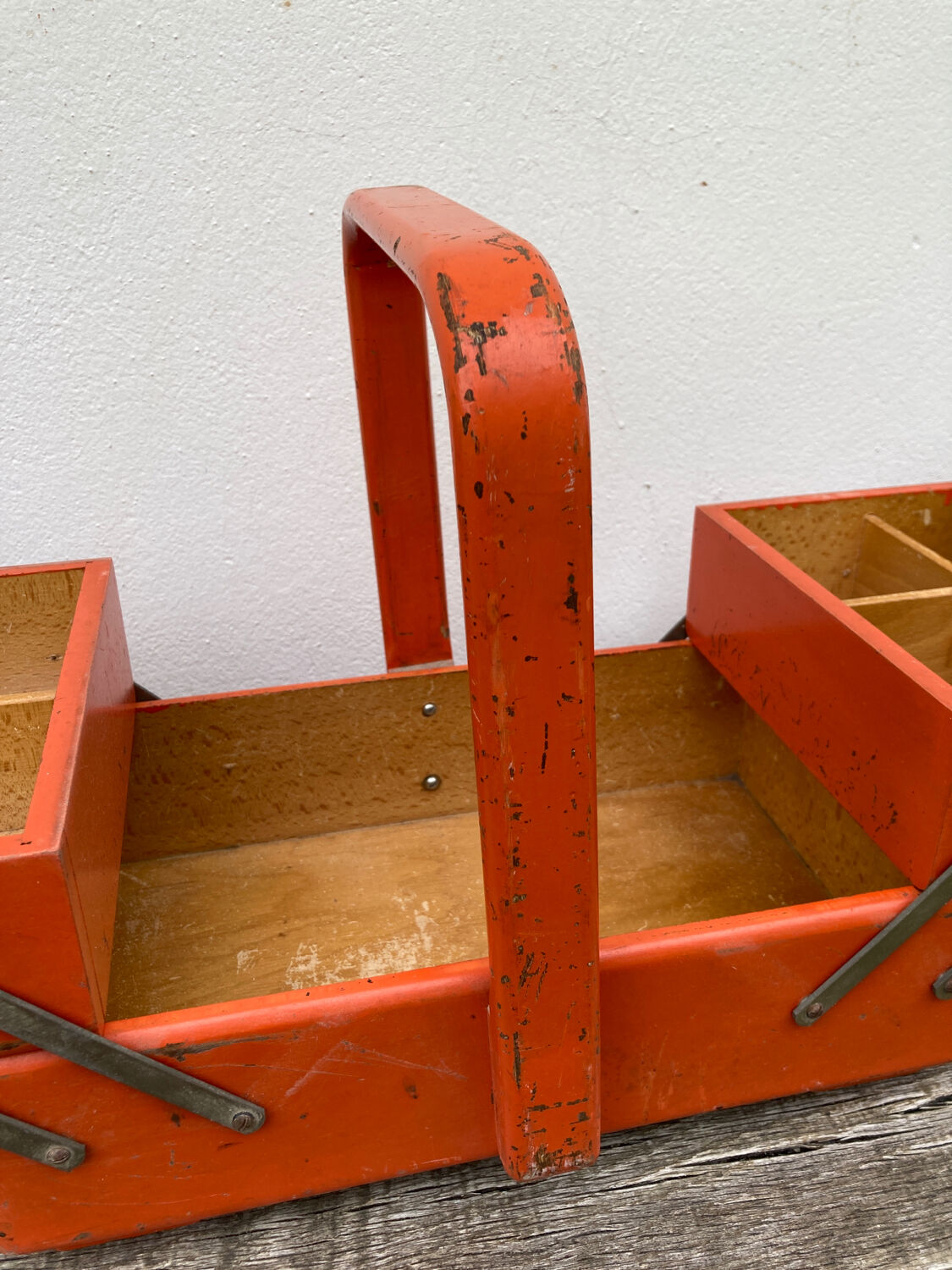 Orange wooden sewing box 1960 1970