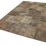 Handwoven oriental overdyed 202 cm x 303 cm brown patchwork carpet