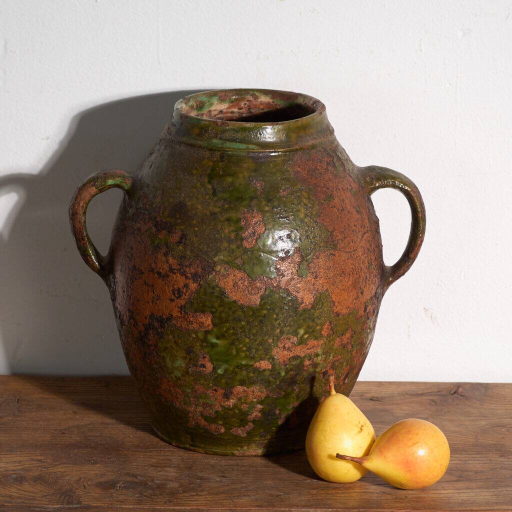 Ancient pot with two handles in glazed ceramic – Central Europe, around 1920