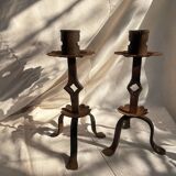 Pair of Antique French Wrought Iron Candlesticks