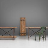 Industrial Side Table with Metal Frame and Wooden Top and Removable Platfor