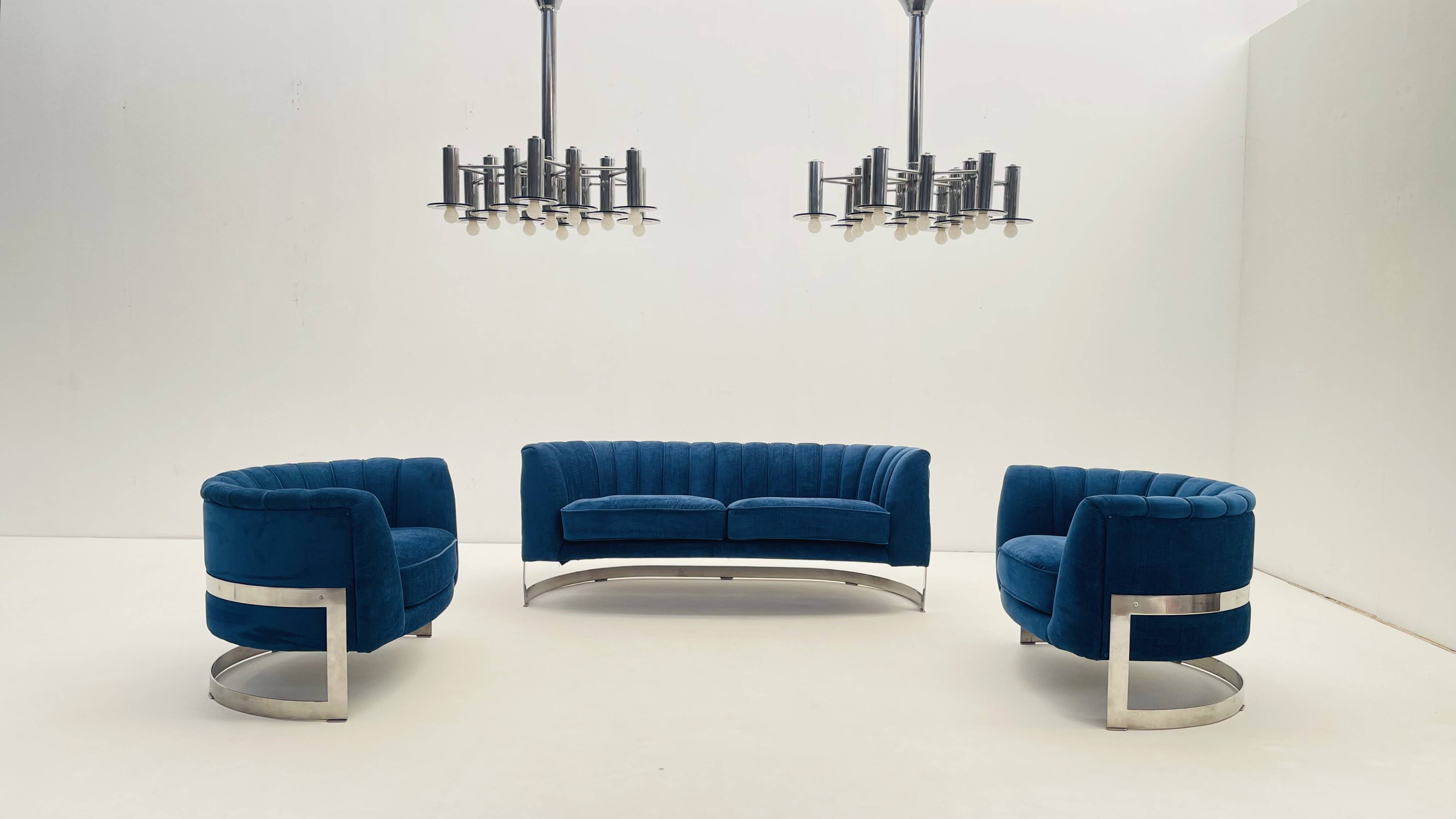 Pair of Large Chromed and Smoked glass chandelier