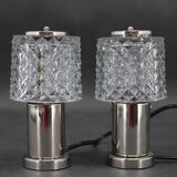 1970s Pair of Nightstands Glass Lamps by Kamenicky Senov, Czechoslovakia