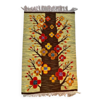 Polish kilim or wall rug with tree and blossoms motif from Cepelia, 1960s