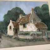 Rare Watercolor Louis Coquat rural landscape