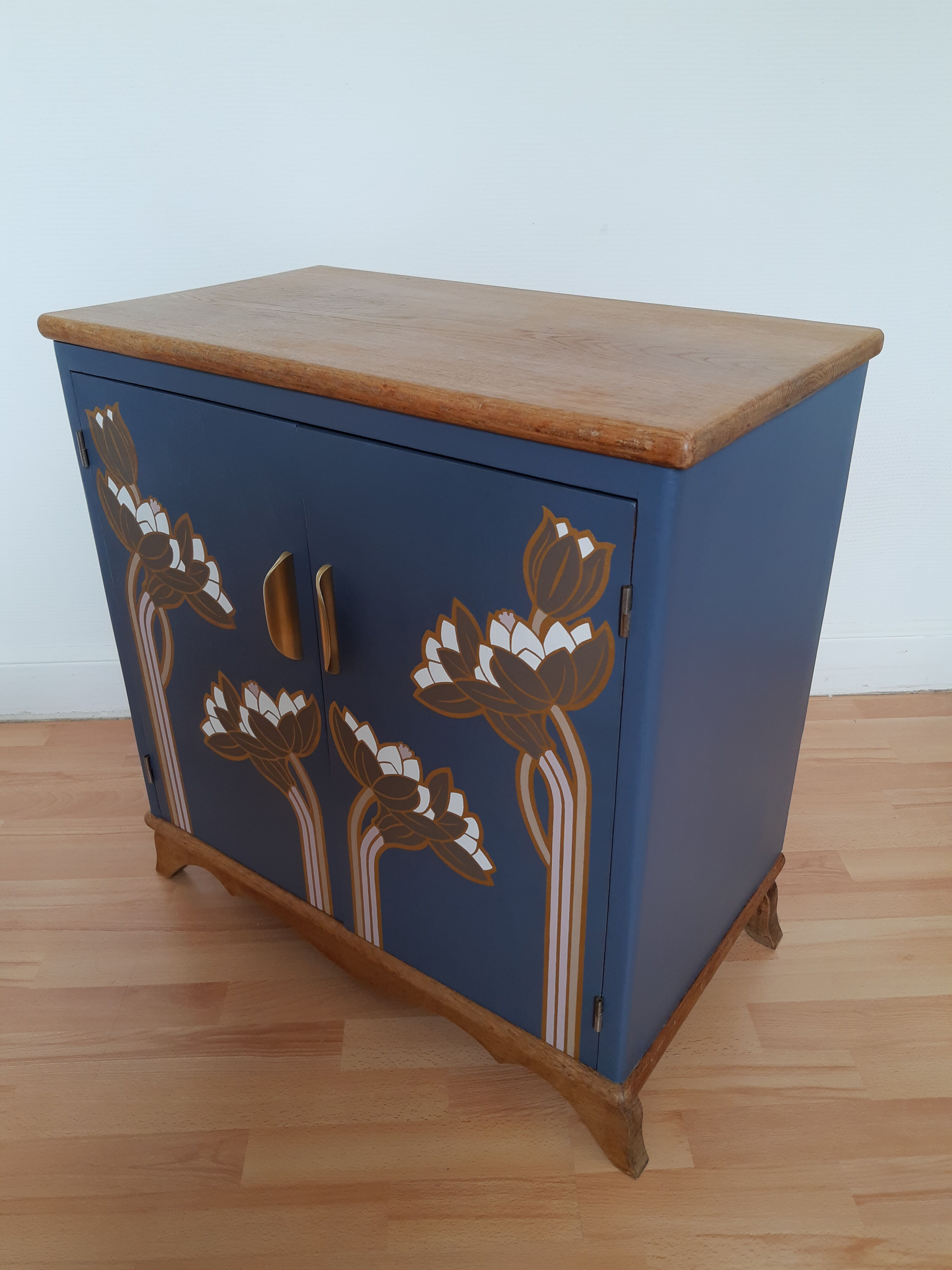 Meuble de machine a coudre en chêne vintage relooké