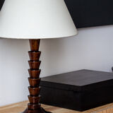 Modernist walnut wood table lamp - 70s