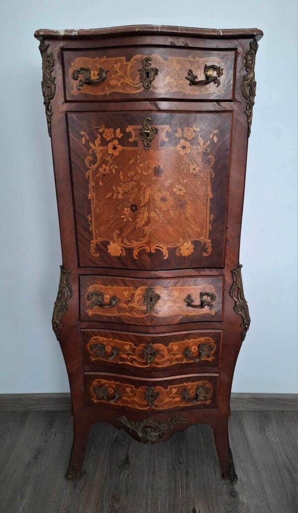 Secrétaire ancien plateau marbre, meuble bureau fin 19e siecle
