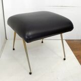 Footrest / stool 1960s with tapered gold legs & faux leather seat
