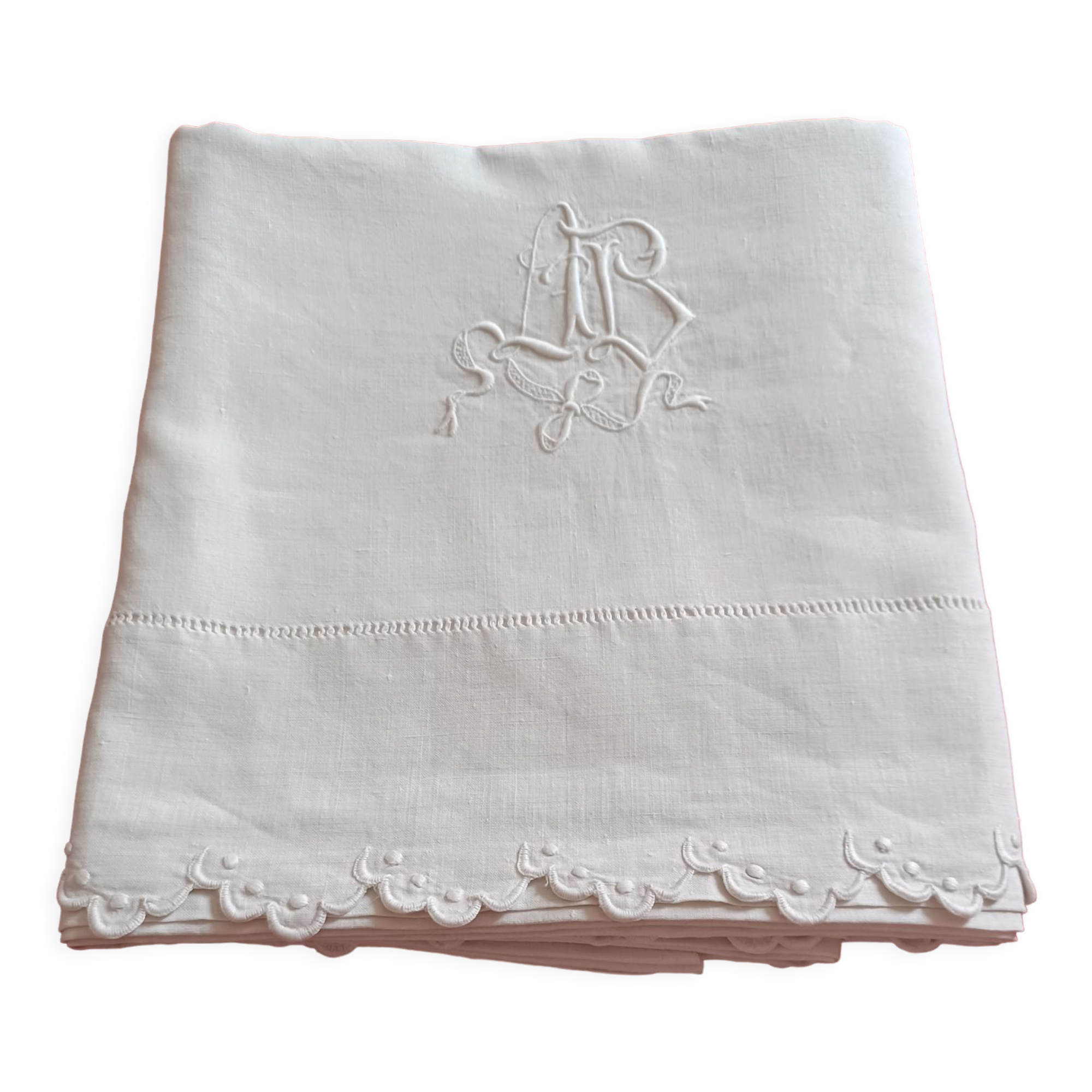 Sheet hand embroidered thread monogram A.B.