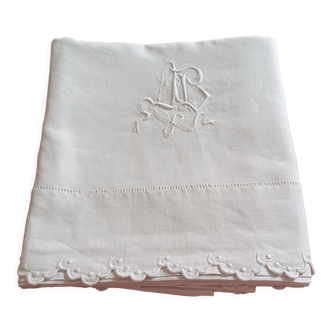 Sheet hand embroidered thread monogram A.B.