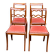 4 dining chairs made of solid wood and pink velvet fabric from the 1950s.