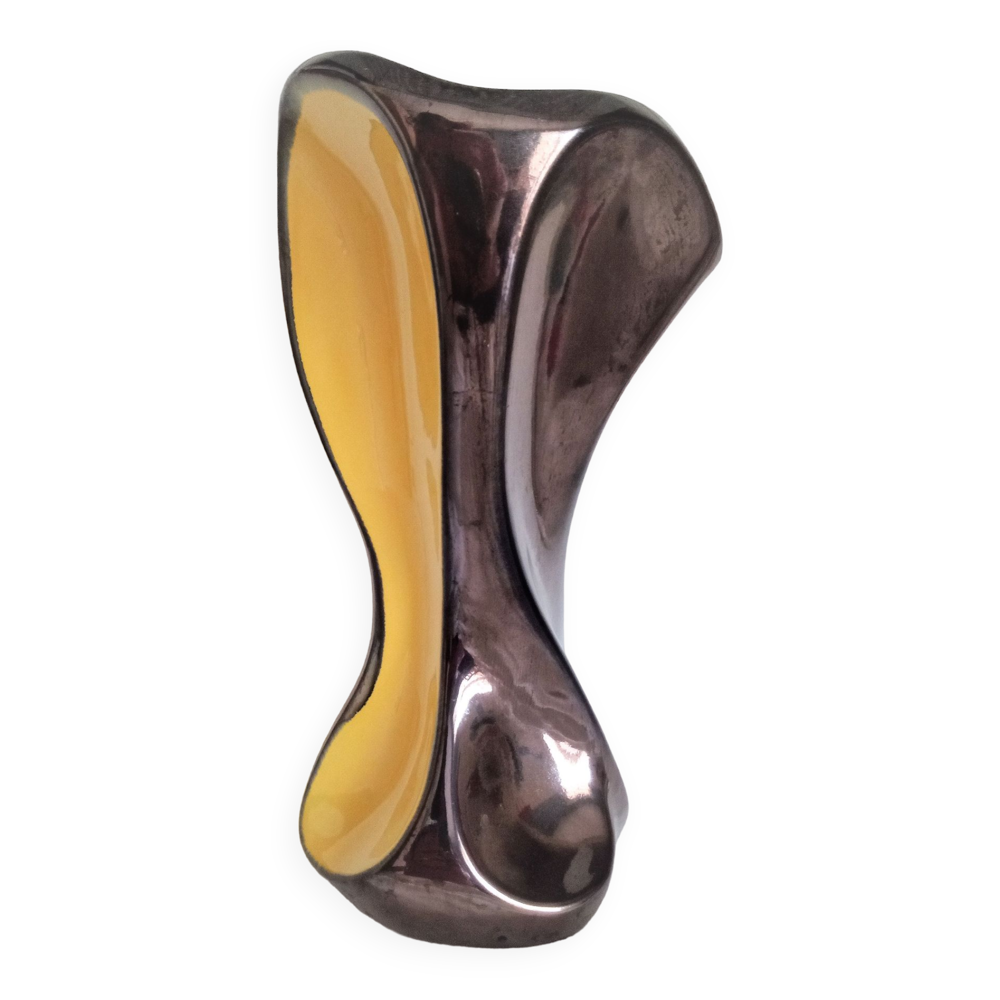 Art Deco vase in two-tone glazed ceramic (black/yellow), signed and numbered