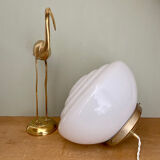 Vintage XXL art deco globe pendant light in white opaline