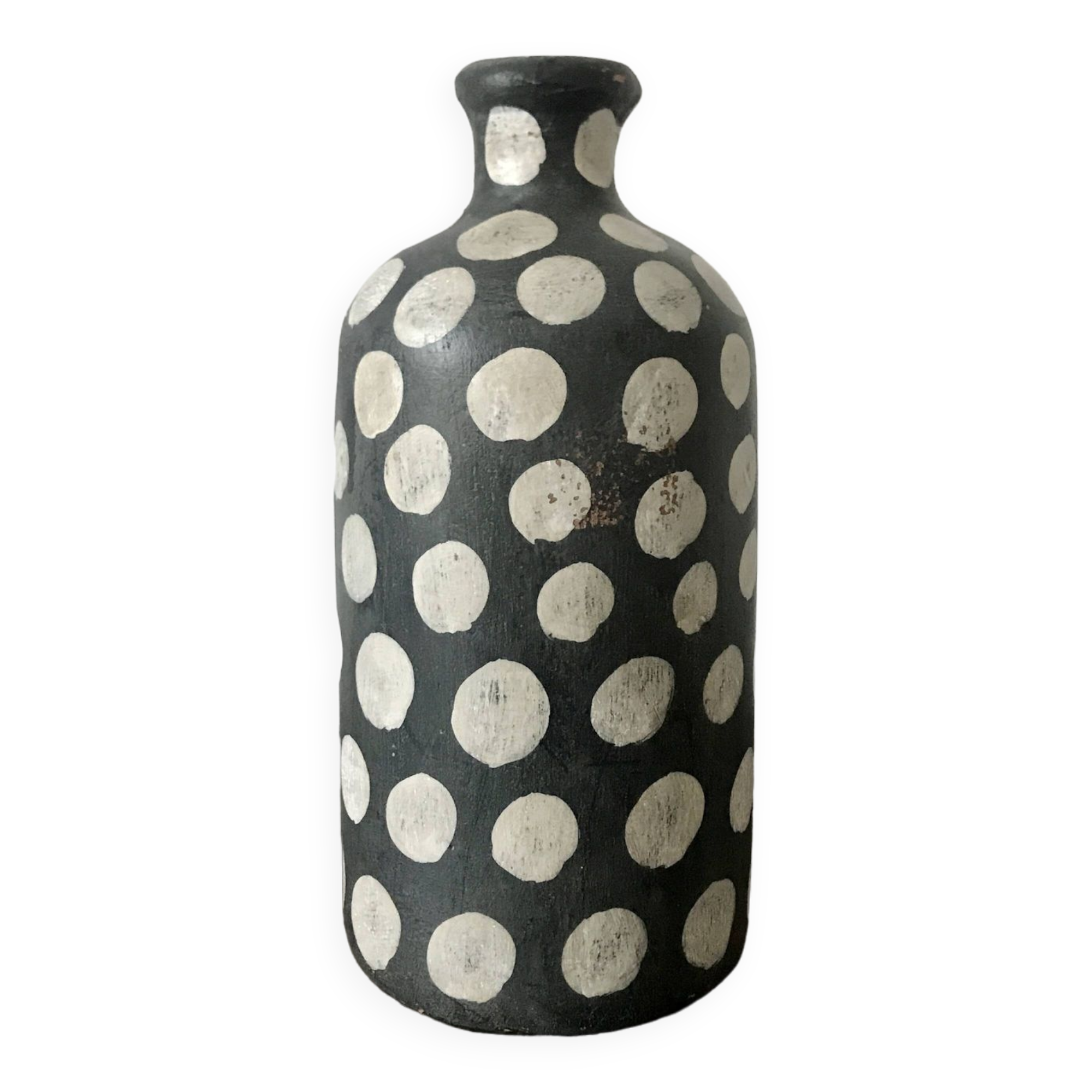 Terracotta vase painted with polka dots