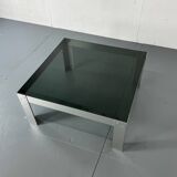 Table basse en aluminium et verre minimaliste de style moderniste du milieu du siècle, années 1970.