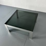 Table basse en aluminium et verre minimaliste de style moderniste du milieu du siècle, années 1970.