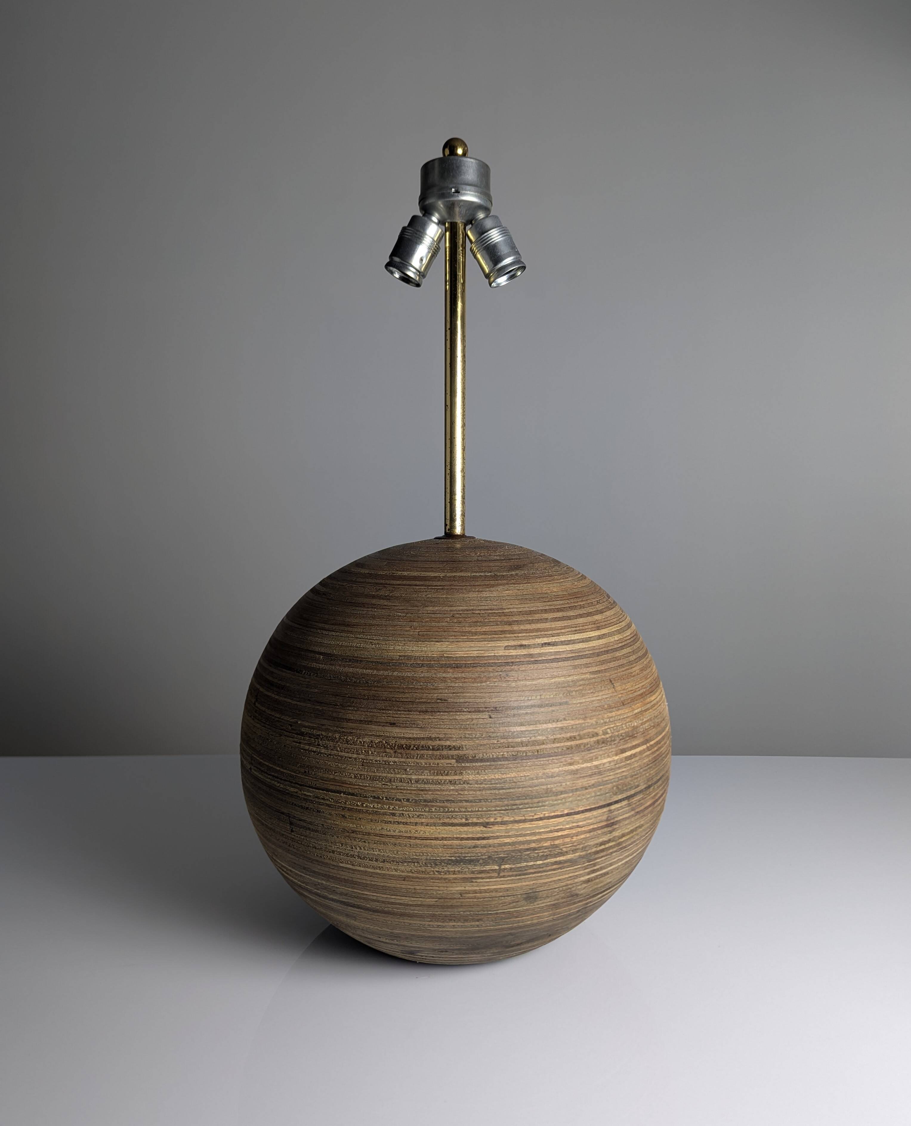 Pair of Large Table Lamps in Laminated Wood and Brass, 1960s