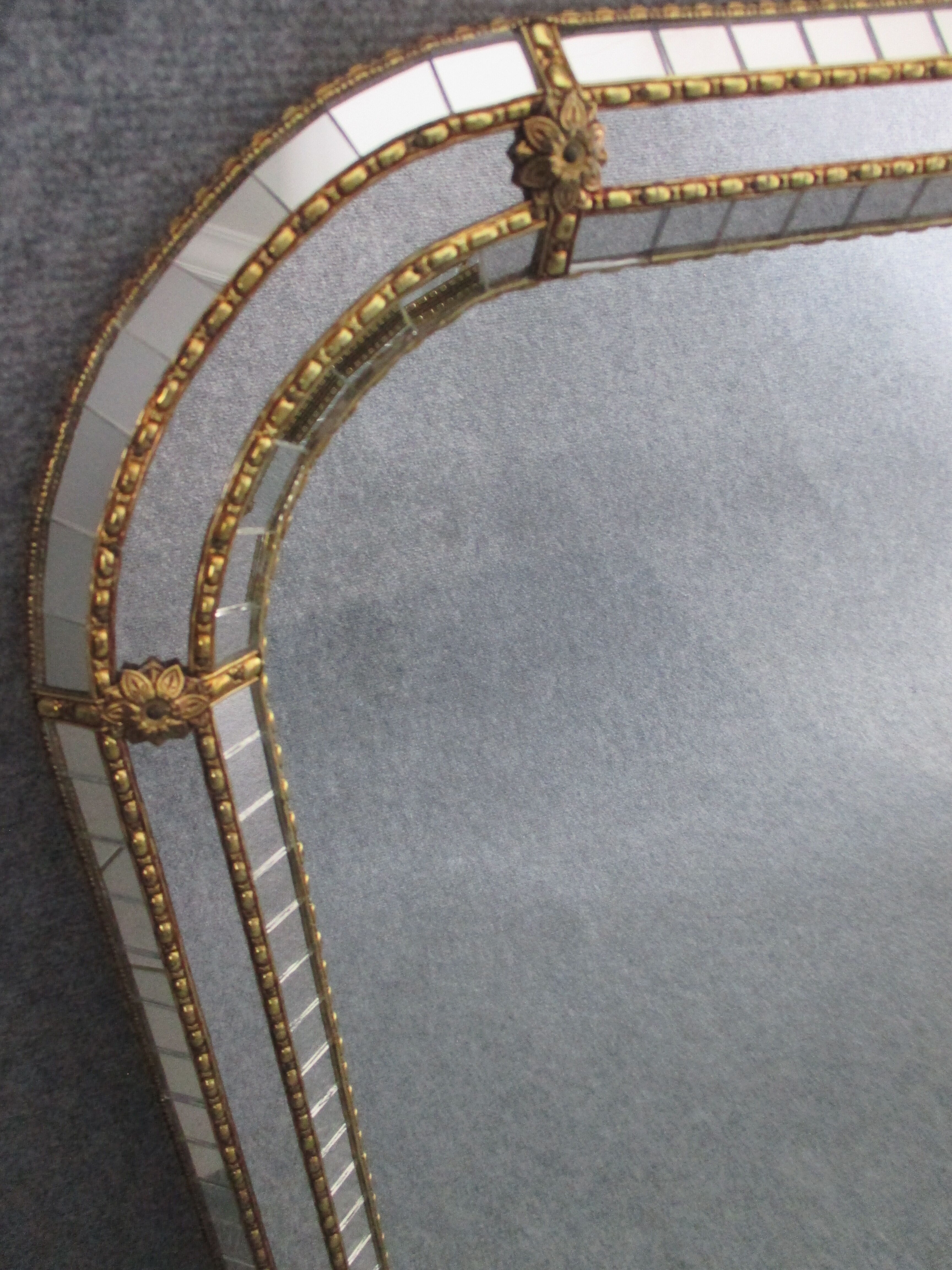 Miroir a facettes et parcloses laiton 1930/1950 - 64x81cm