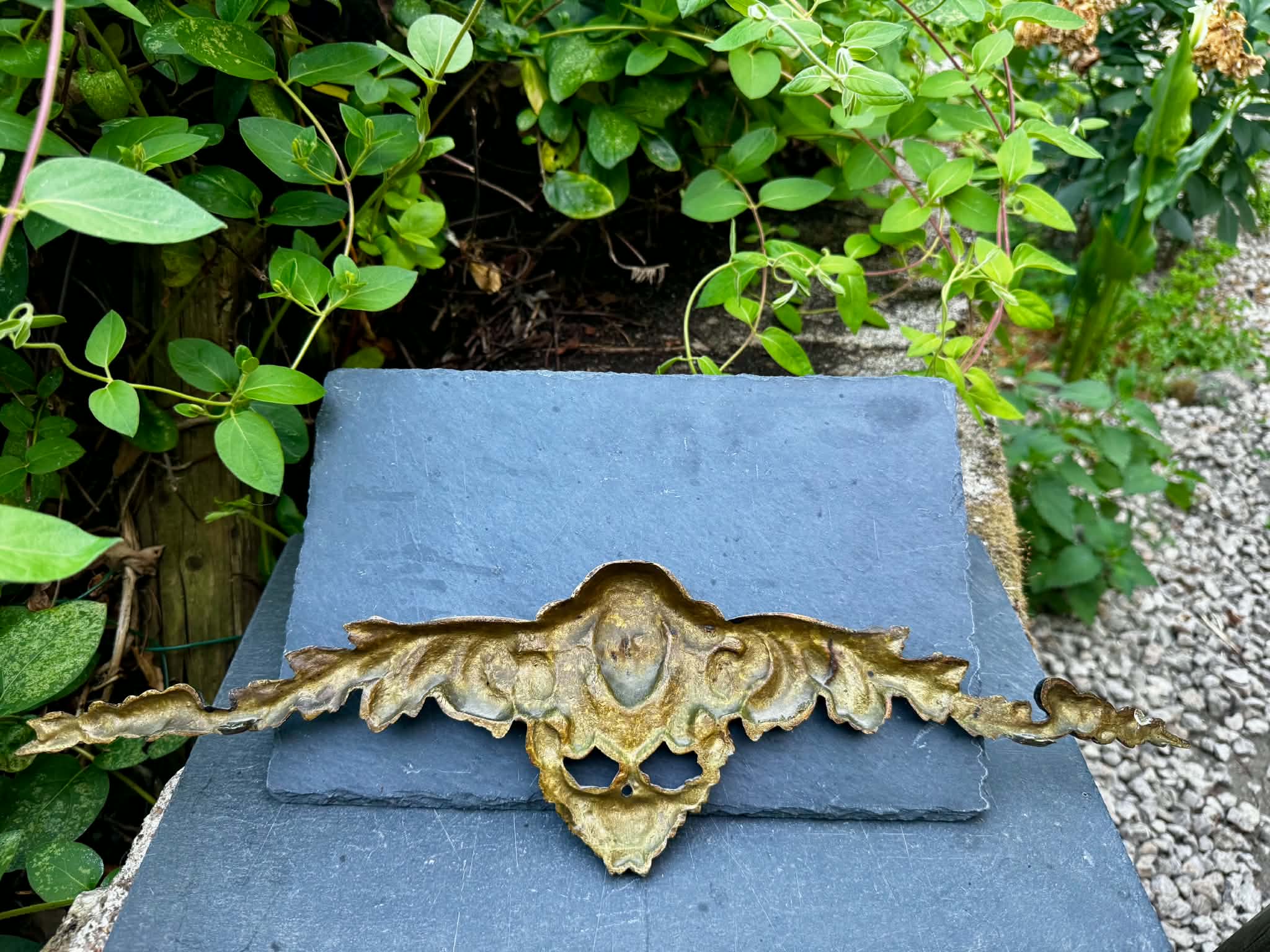 Large bronze fronton with Art Nouveau caryatids.