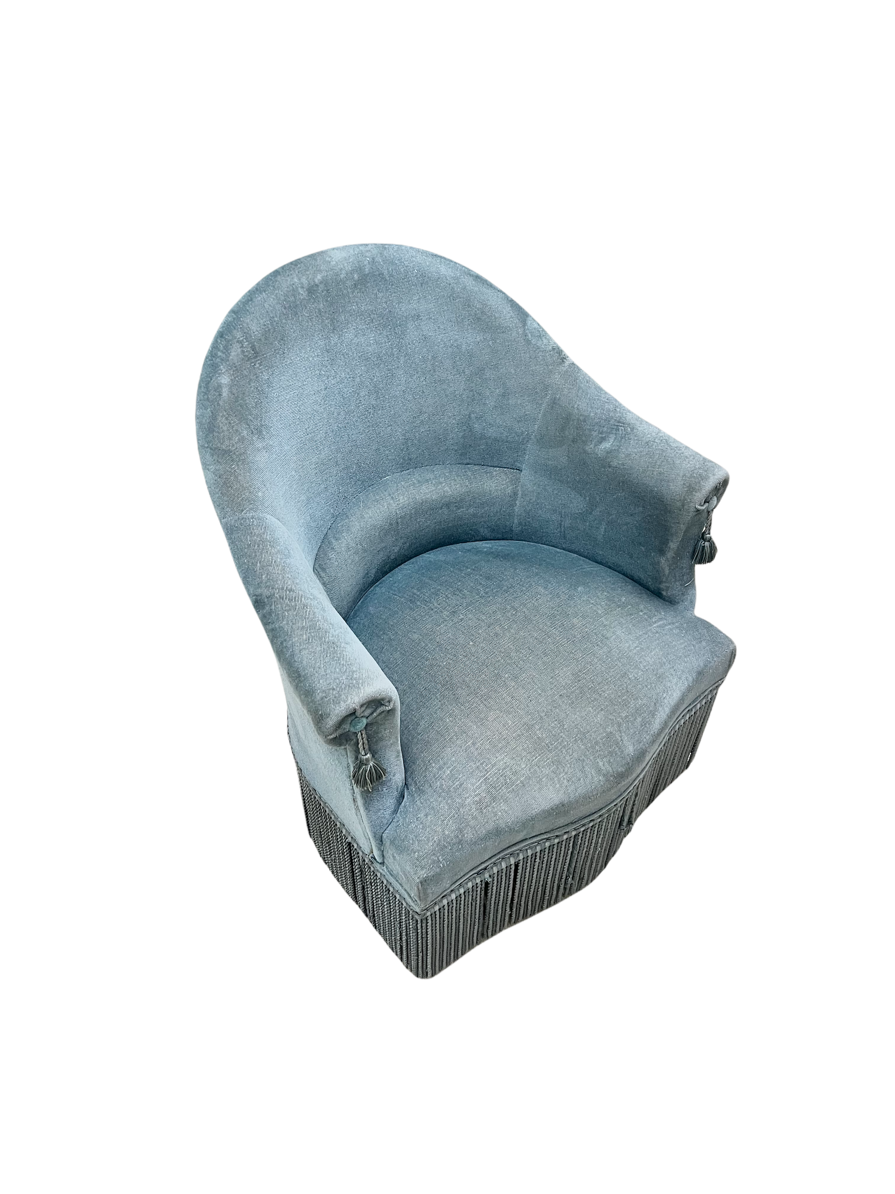 Toad armchair with vintage velvet blue fringe