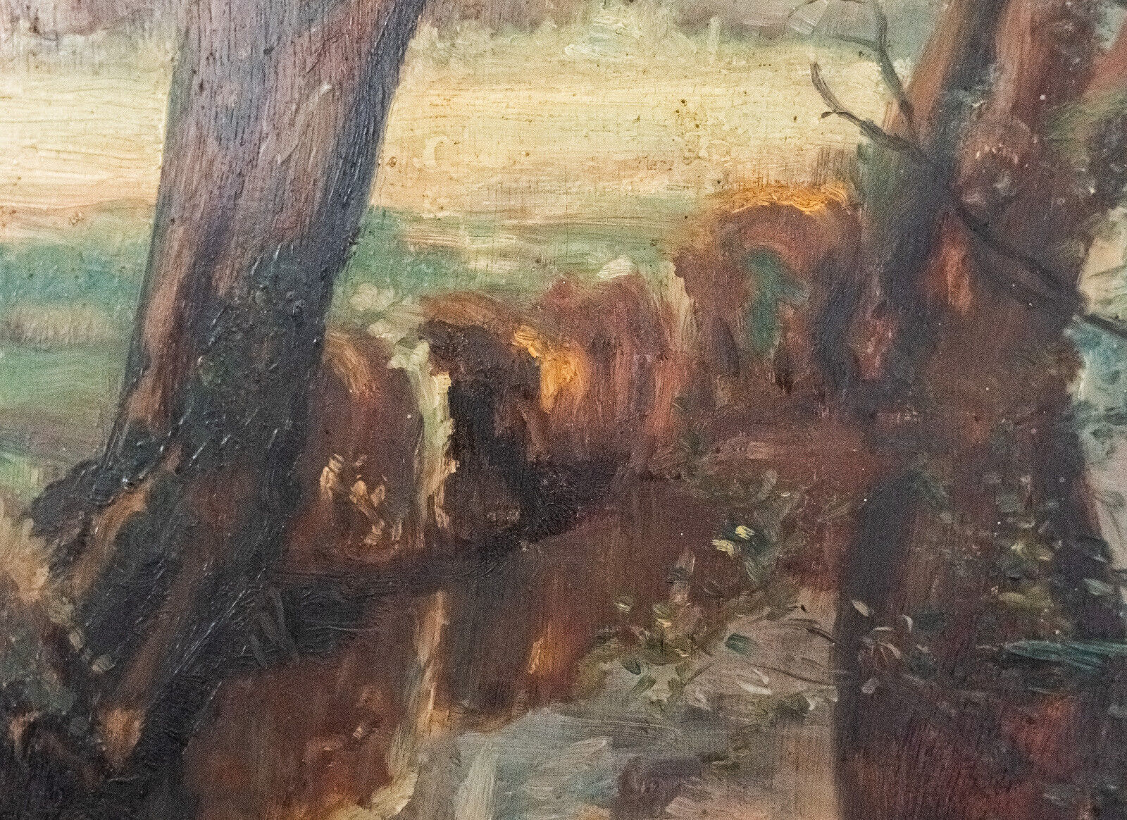 Oil on panel by Feldkricher 1942 undergrowth and river XXth