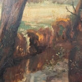 Oil on panel by Feldkricher 1942 undergrowth and river XXth