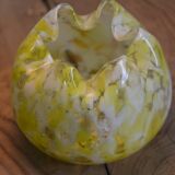 Vase verre jaune et blanc