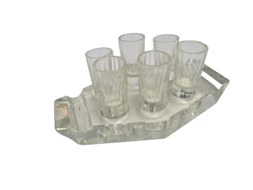 Art Deco vodka shot glasses from Hortensja Glassworks, Poland, 1950s, set of 7