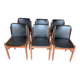 6 Chaises scandinaves teck et simili cuir 1960