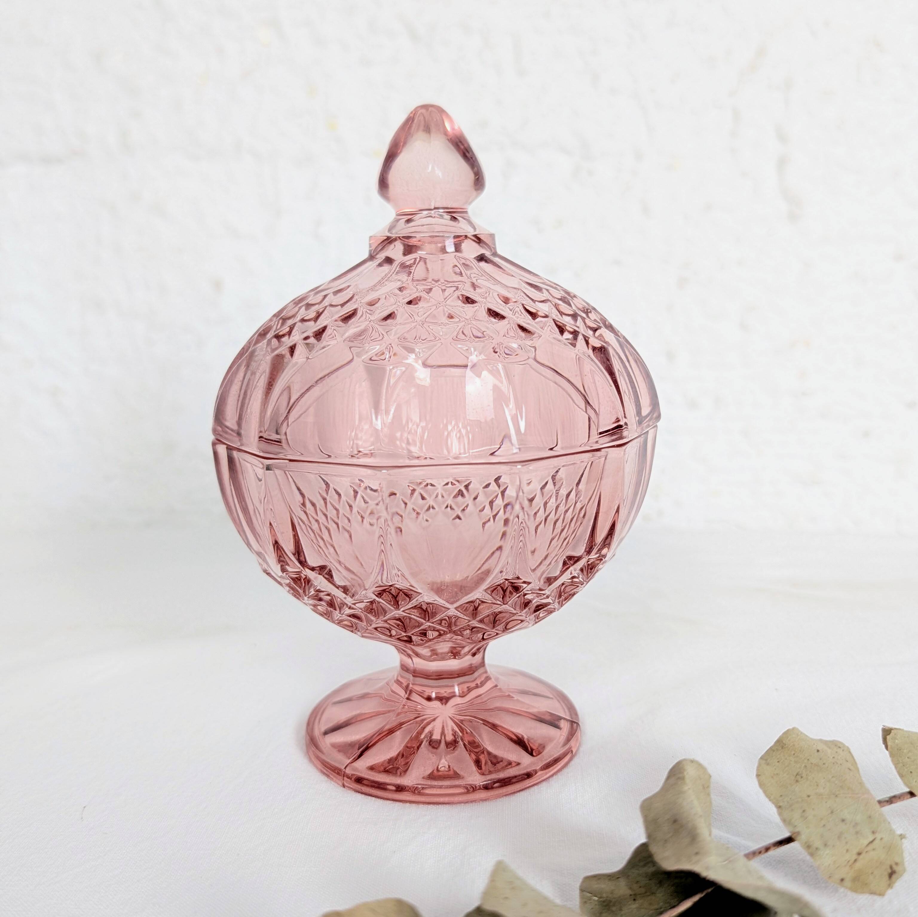 Bonbonnière rose en verre