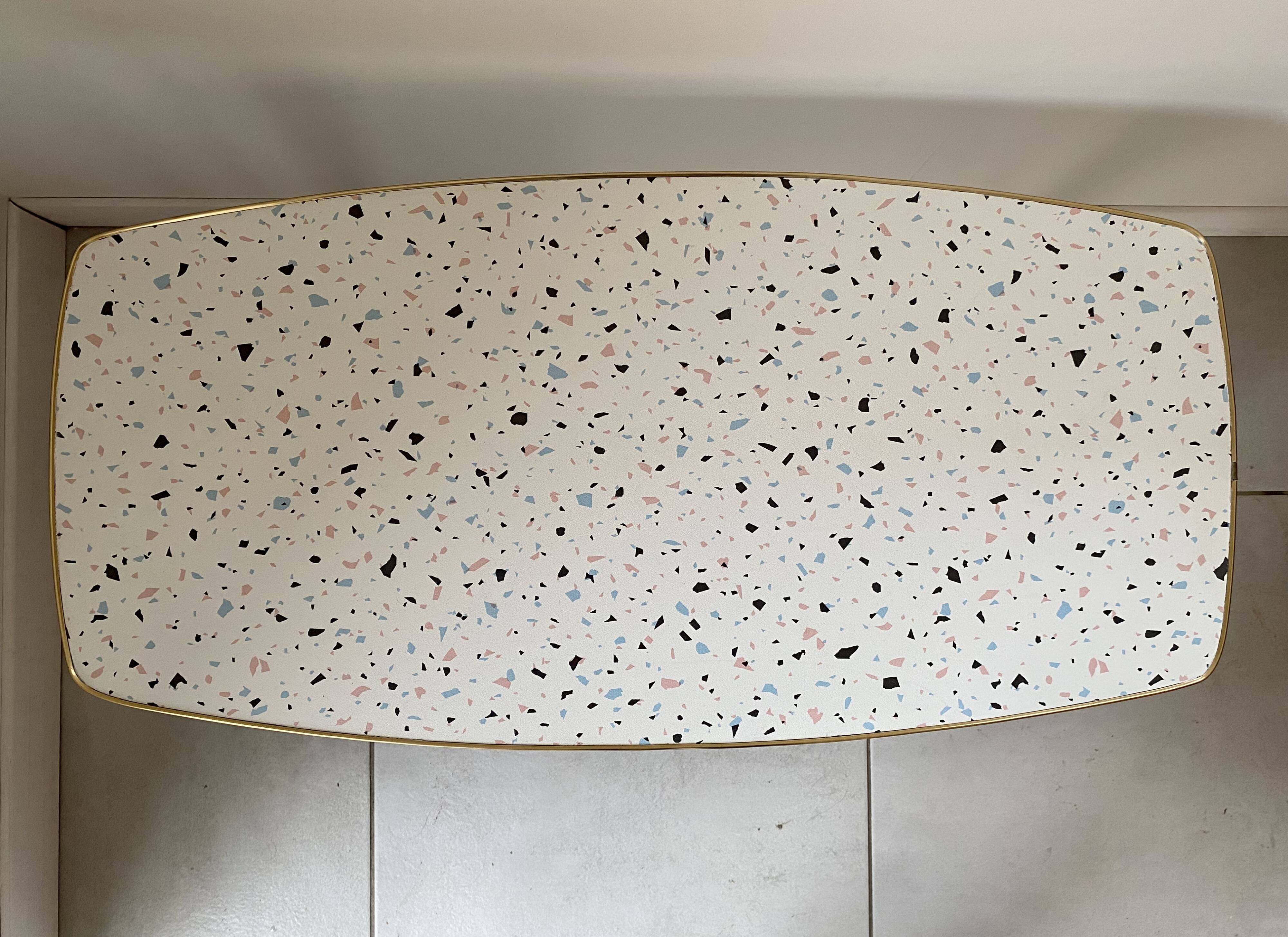 Formica/Terrazzo coffee table with brass compass legs
