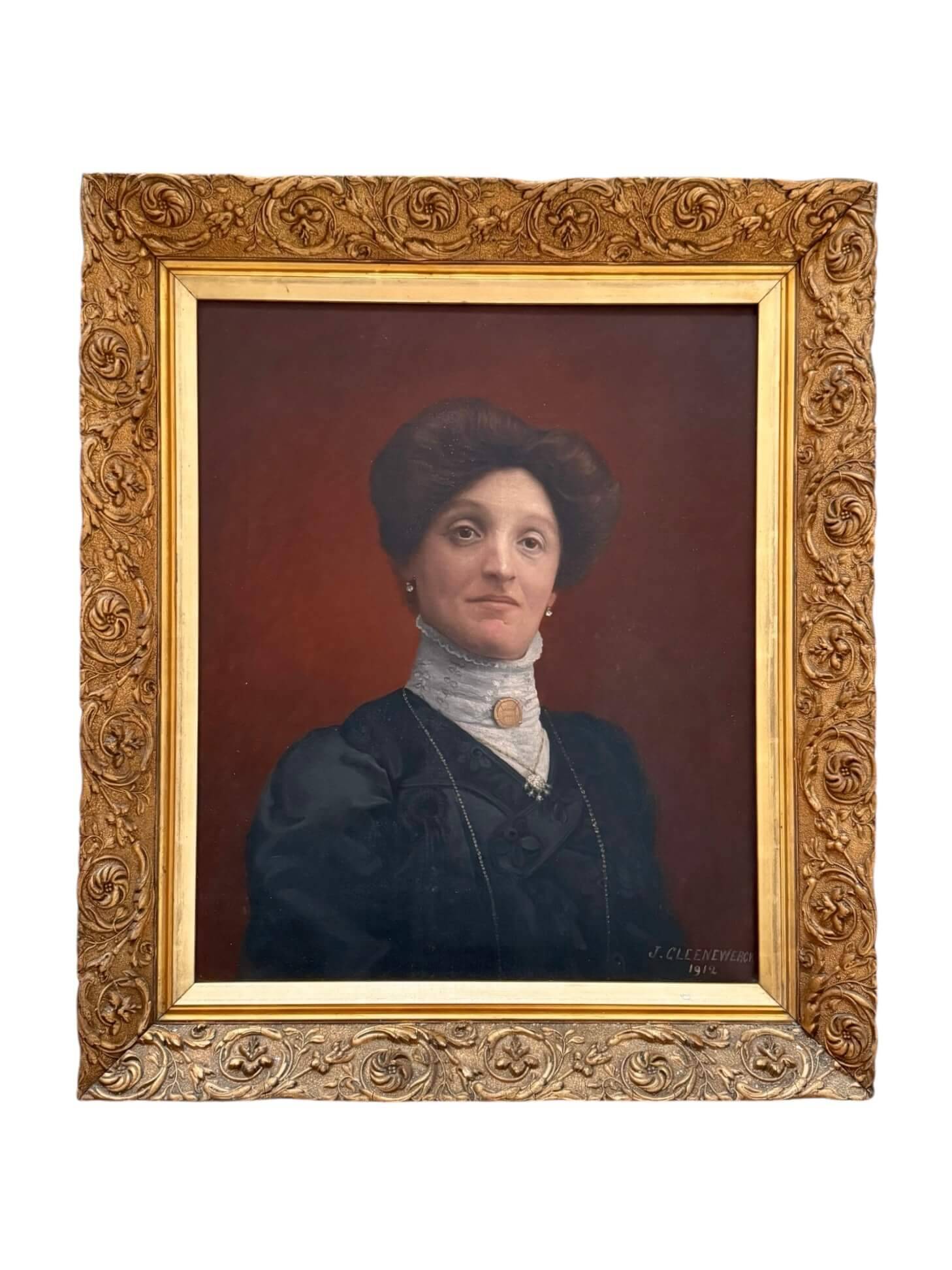 Old painting, portrait of a woman from the early 20th century.
