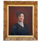 Old painting, portrait of a woman from the early 20th century.