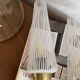 Pair of antique wall sconces brass tulip white striped glass