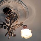 Chandelier with wrought iron and glass rose patterns