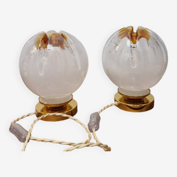 Duo de lampe globe Mazzega de Murano