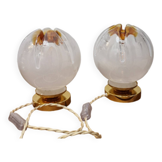 Duo de lampe globe Mazzega de Murano