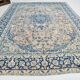 Tapis Persan Vintage Tissé Main, Motif Floral, Laine Beige & Bleu,301x414Cm