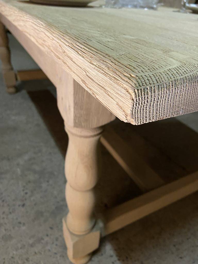 Raw wood farmhouse table