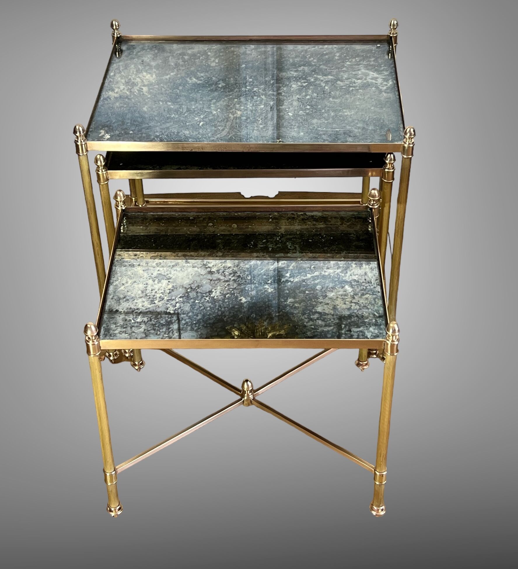 Nest of table from “maison bagués 1970” in gilt bronze and glass tops