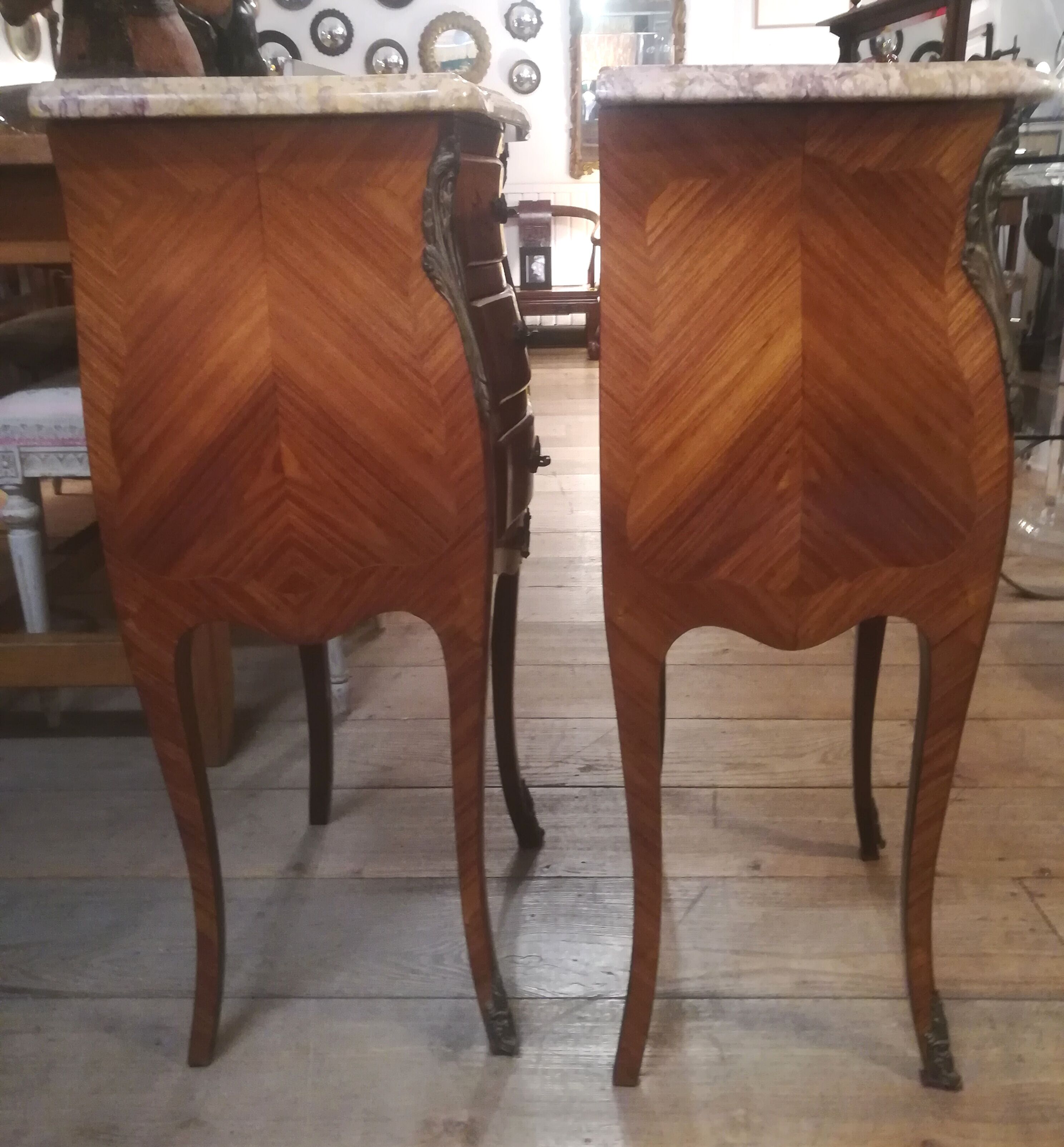 Pair of Louis XV style bedside tables in marquetry
